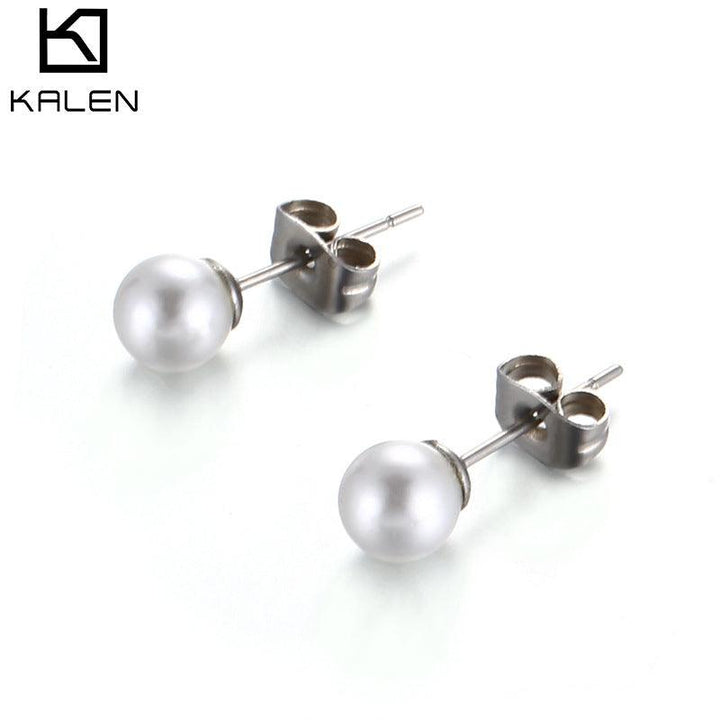 6/8/10/12mm Stainless Steel Pearl Ball Stub Earrings - kalen