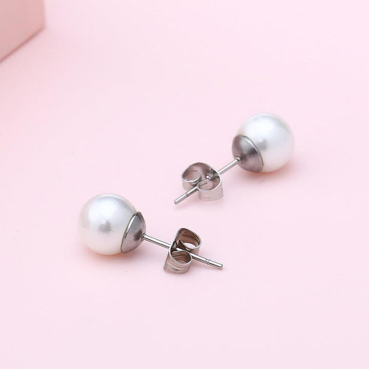 6/8/10/12mm Stainless Steel Pearl Ball Stub Earrings - kalen