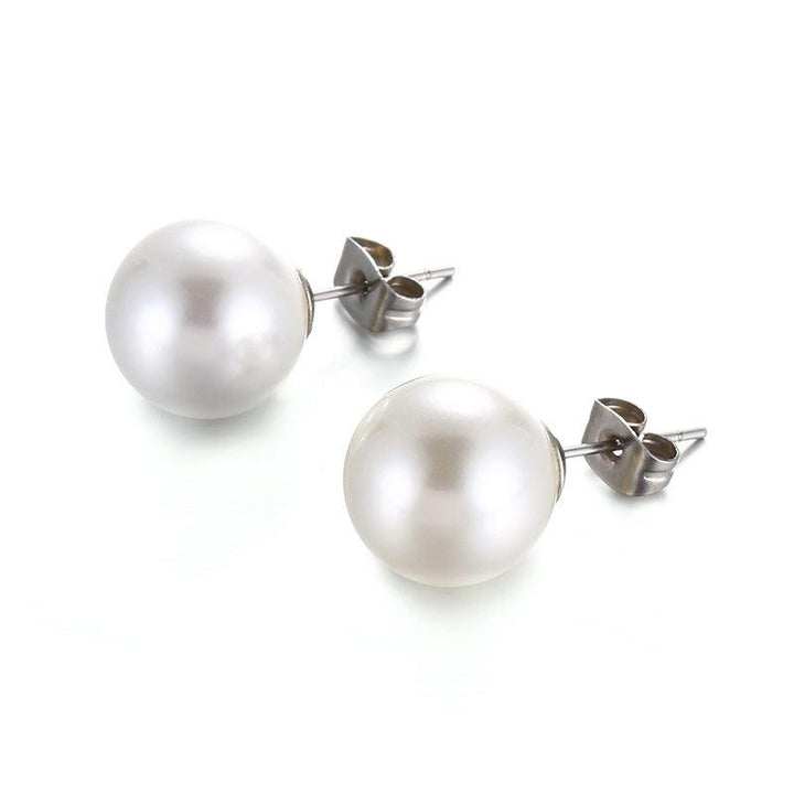 6/8/10/12mm Stainless Steel Pearl Ball Stub Earrings - kalen