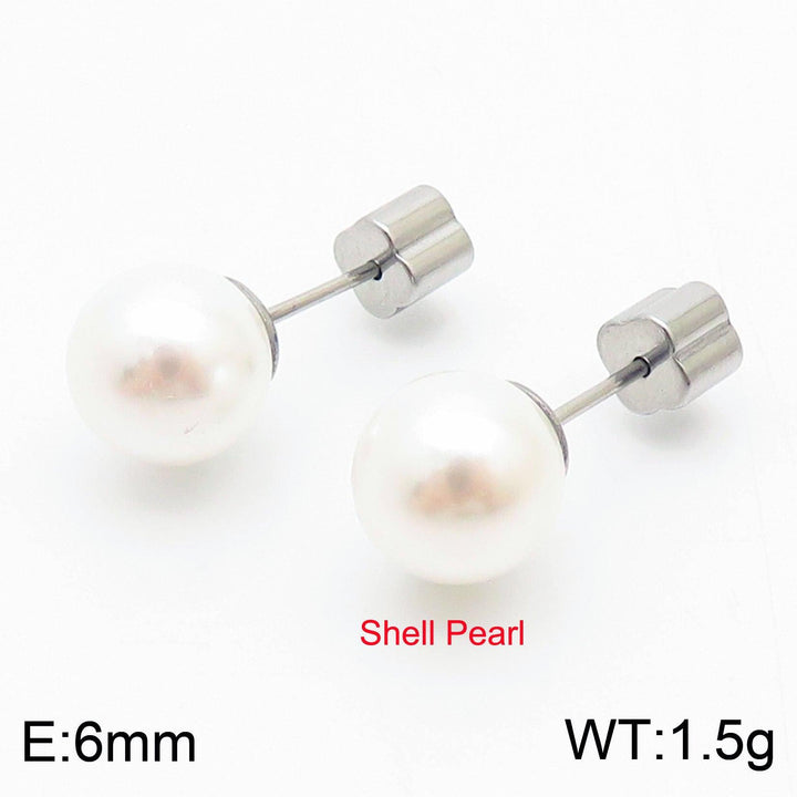 6/8/10/12mm Stainless Steel Pearl Ball Stub Earrings - kalen