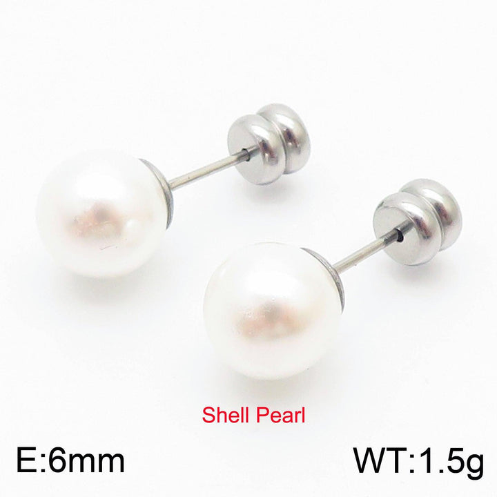 6/8/10/12mm Stainless Steel Pearl Ball Stub Earrings - kalen