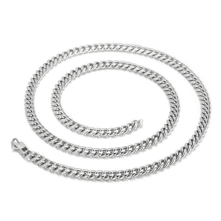 6/8/10mm Polished Miami Cuban Chain Bracelet Necklace Set with Lobster Clap - kalen