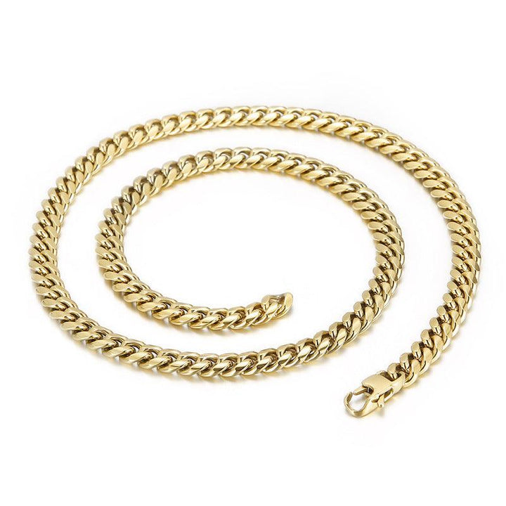 6/8/10mm Polished Miami Cuban Chain Bracelet Necklace Set with Lobster Clap - kalen