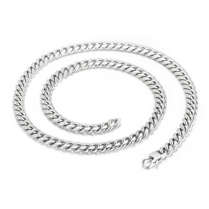 6/8/10mm Polished Miami Cuban Chain Bracelet Necklace Set with Lobster Clap - kalen