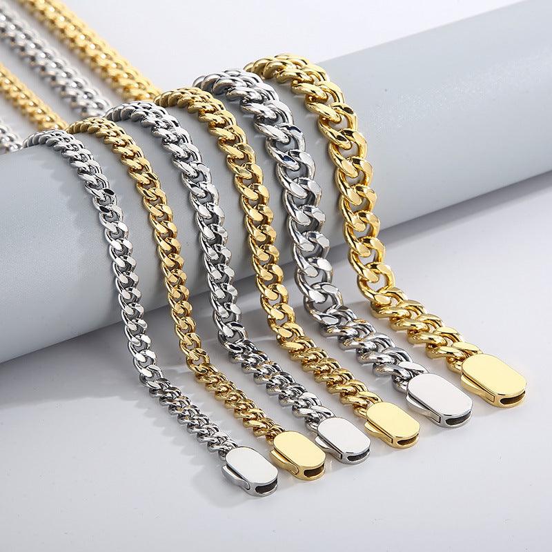 6/8/11mm Polished 2-Side Cut Curb Cuban Chain Bracelet Necklace with Push Button Clap - kalen