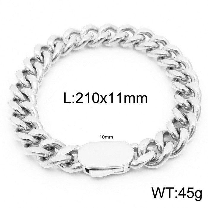 6/8/11mm Polished 2-Side Cut Curb Cuban Chain Bracelet with Push Bottom Box Clap - kalen