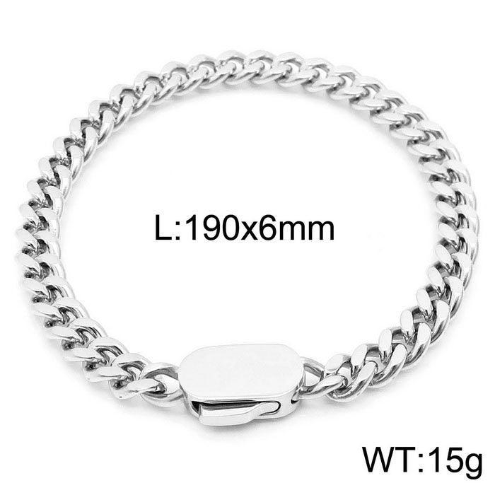 6/8/11mm Polished 2-Side Cut Curb Cuban Chain Bracelet with Push Bottom Box Clap - kalen