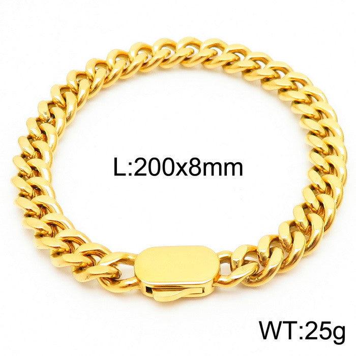 6/8/11mm Polished 2-Side Cut Curb Cuban Chain Bracelet with Push Bottom Box Clap - kalen