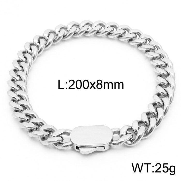 6/8/11mm Polished 2-Side Cut Curb Cuban Chain Bracelet with Push Bottom Box Clap - kalen