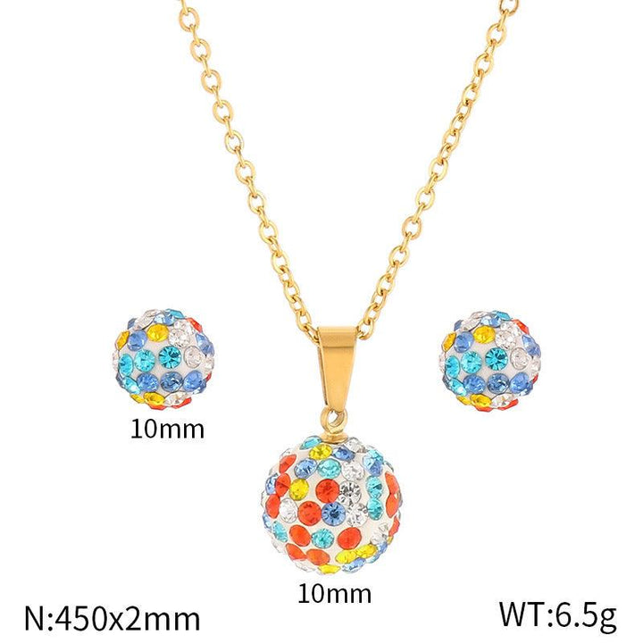 6/8mm Clay Zircon Ball Stub Earrings Pendant Necklace Set - kalen