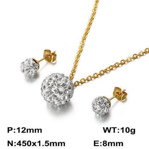 6/8mm Clay Zircon Ball Stub Earrings Pendant Necklace Set - kalen