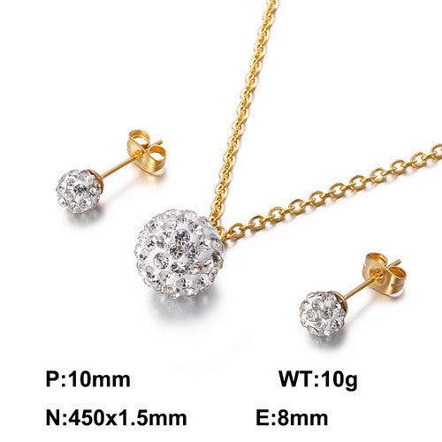 6/8mm Clay Zircon Ball Stub Earrings Pendant Necklace Set - kalen