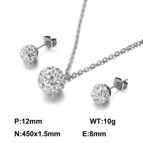 6/8mm Clay Zircon Ball Stub Earrings Pendant Necklace Set - kalen