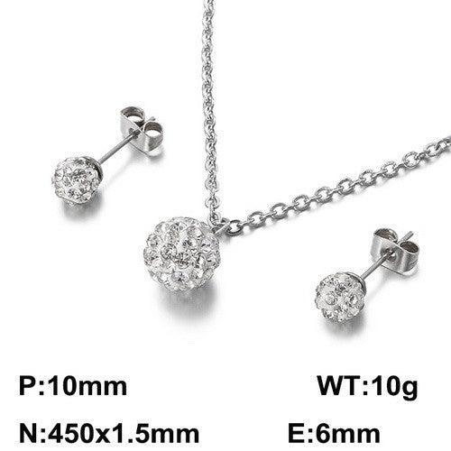 6/8mm Clay Zircon Ball Stub Earrings Pendant Necklace Set - kalen