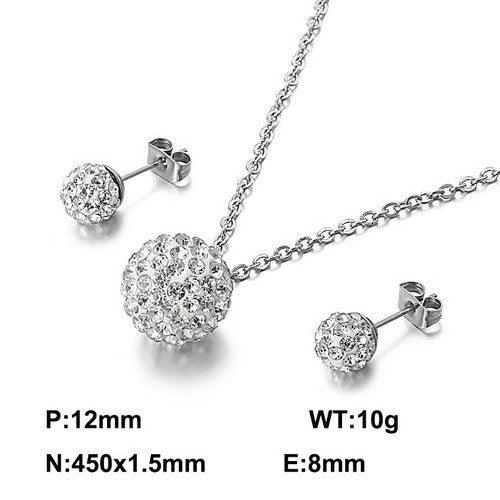 6/8mm Clay Zircon Ball Stub Earrings Pendant Necklace Set - kalen