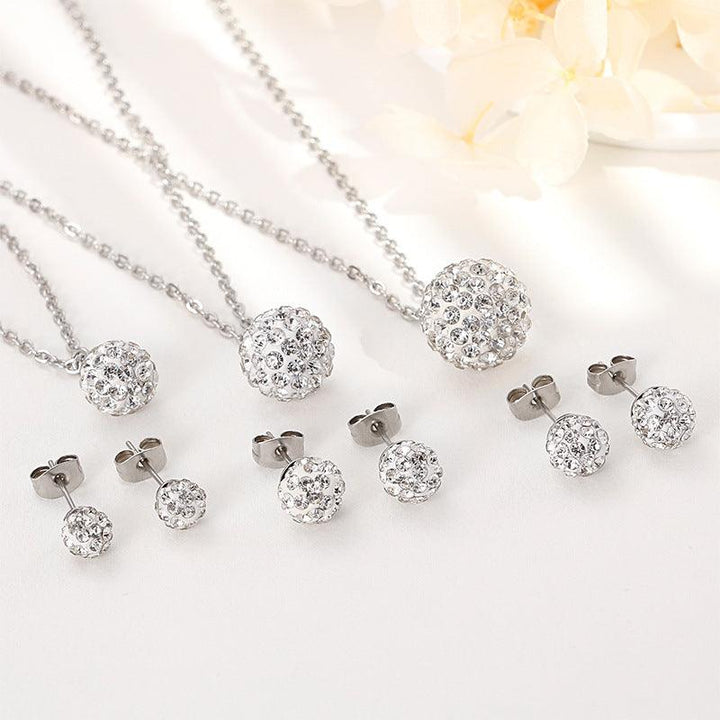 6/8mm Clay Zircon Ball Stub Earrings Pendant Necklace Set - kalen