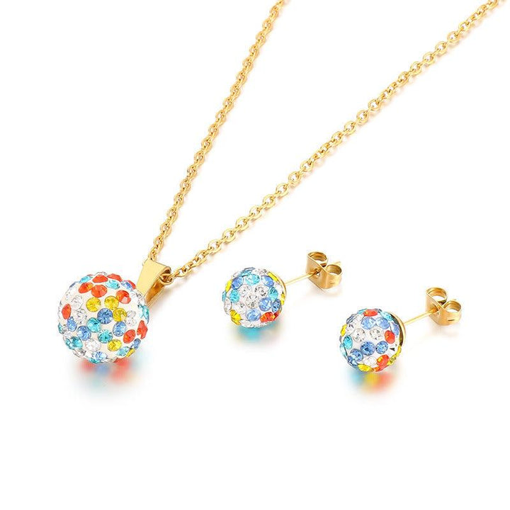 6/8mm Clay Zircon Ball Stub Earrings Pendant Necklace Set - kalen