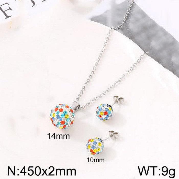 6/8mm Clay Zircon Ball Stub Earrings Pendant Necklace Set - kalen