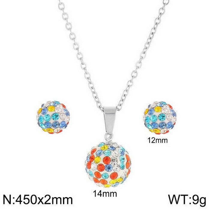 6/8mm Clay Zircon Ball Stub Earrings Pendant Necklace Set - kalen