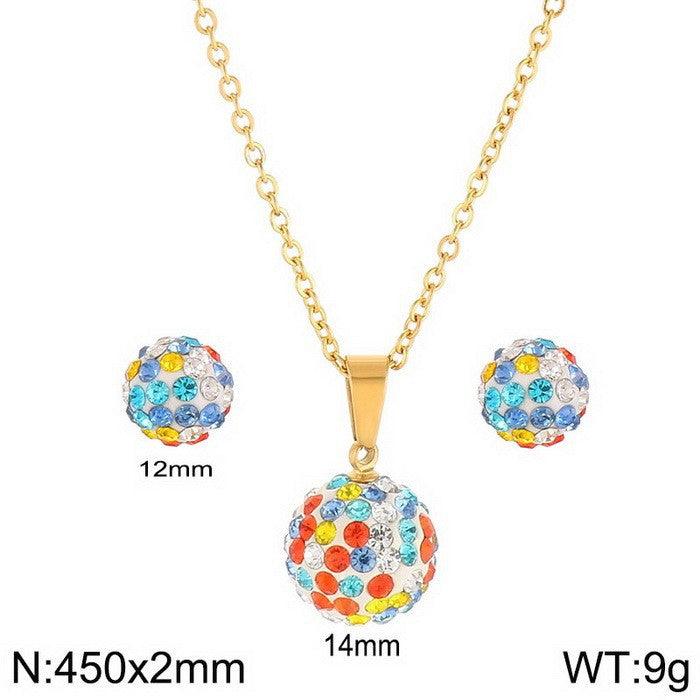 6/8mm Clay Zircon Ball Stub Earrings Pendant Necklace Set - kalen