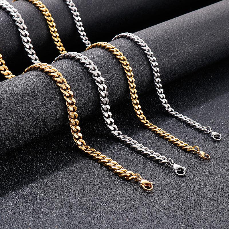 6/8mm Polished 2-Side Cut Curb Cuban Chain Bracelet Necklace with Lobster Clap - kalen