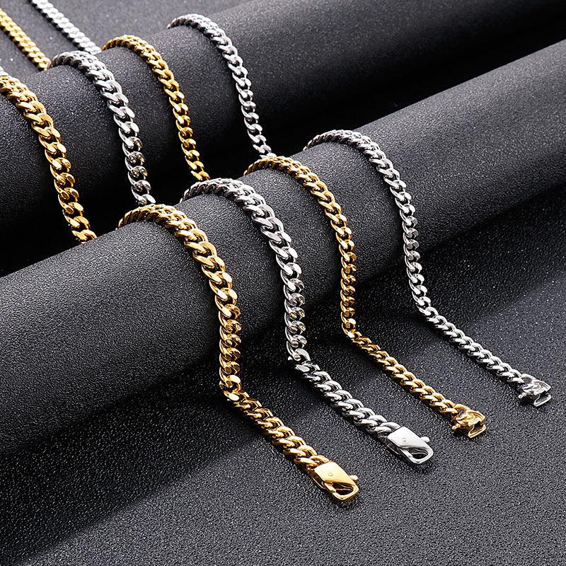 6/8mm Polished 2-Side Cut Curb Cuban Chain Bracelet Necklace with Lobster Lock Push Button Clap - kalen