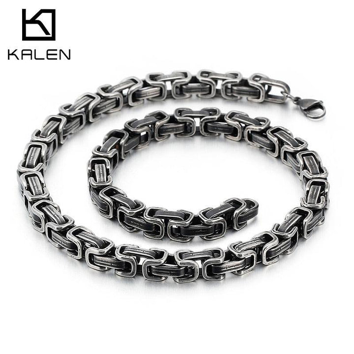 KALEN Stainless Steel 45-76cm Long Chain Necklace Men Women Punk Matte Brushed 8mm Byzantine Chain Choker Necklace Jewelry.