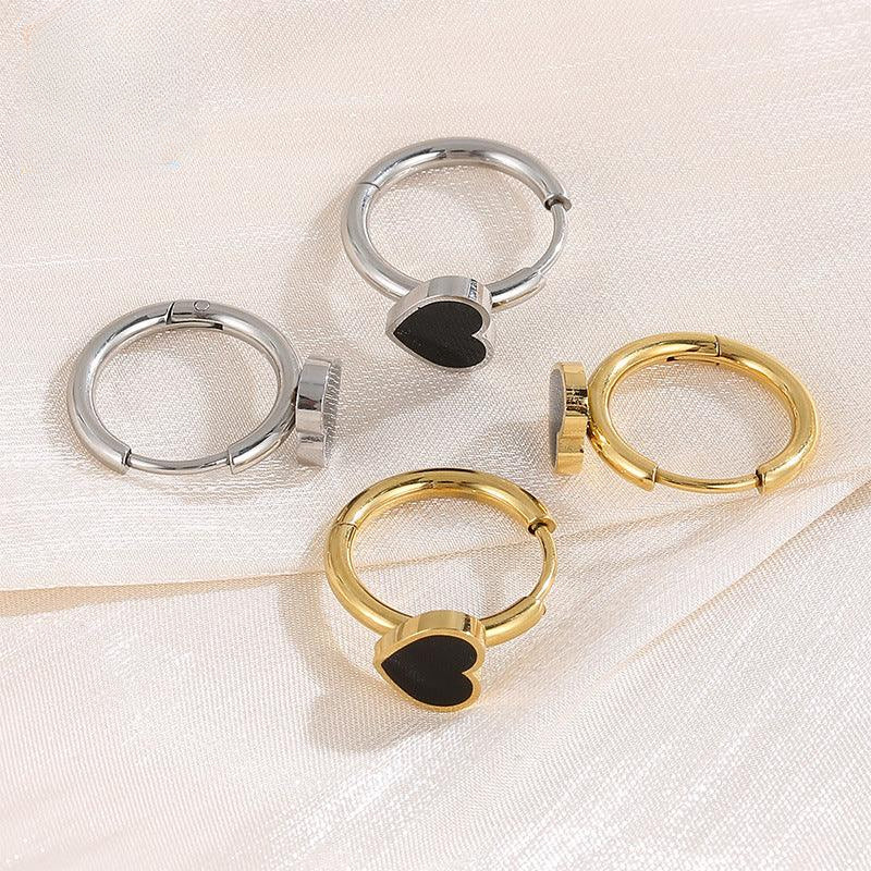 Stainless Steel Enamel Heart Charm Circle Hinged Hoop Earrings for Women - view 1
