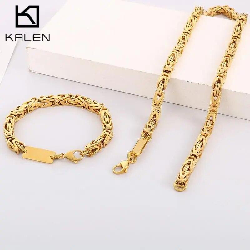 6mm Byzantine Chian ID Braceclet Necklace Sets - kalen