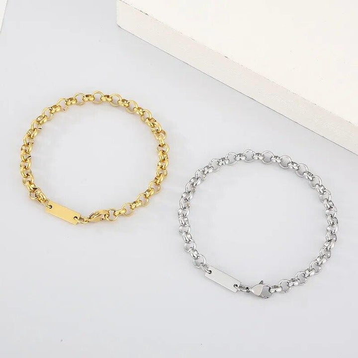 6MM Cable Round Box Chain ID Necklace Bracelet Jewelry Sets - kalen