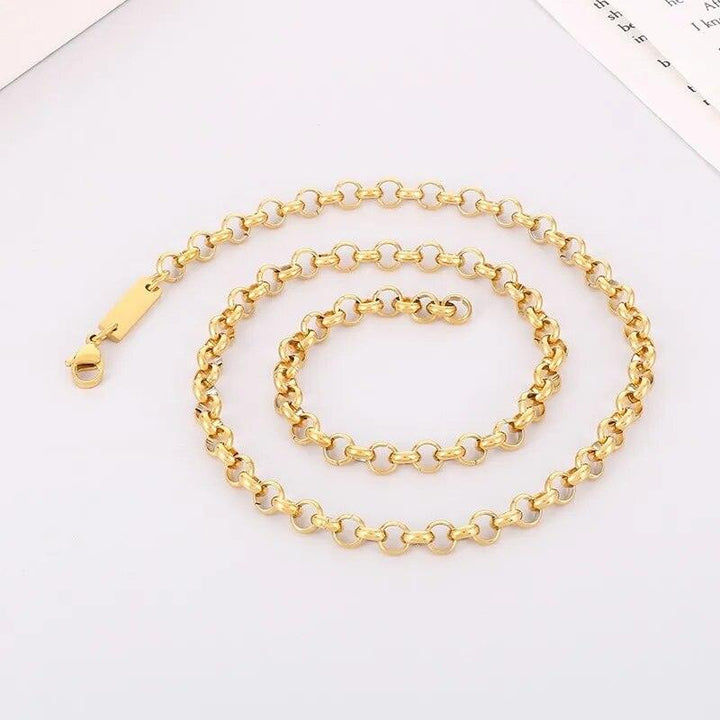 6MM Cable Round Box Chain ID Necklace Bracelet Jewelry Sets - kalen