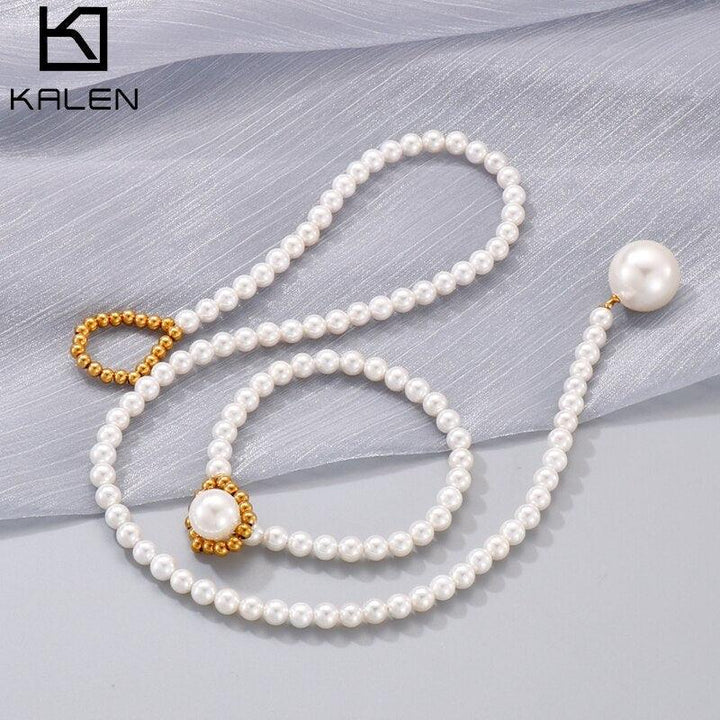 Kalen Elegant Big White Shell Pearl Beads Choker Clavicle Chain Necklace Bracelet Set For Women Pearl Wedding Jewelry Set Collar.