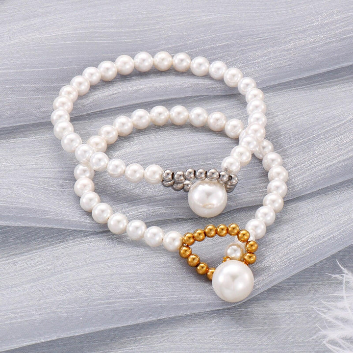 Kalen Elegant Big White Shell Pearl Beads Choker Clavicle Chain Necklace Bracelet Set For Women Pearl Wedding Jewelry Set Collar.