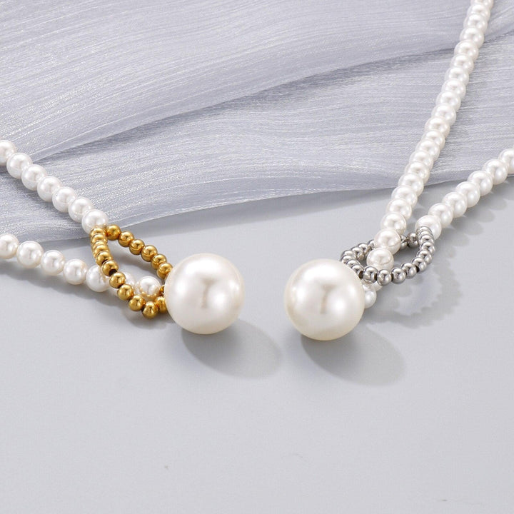 Kalen Elegant Big White Shell Pearl Beads Choker Clavicle Chain Necklace Bracelet Set For Women Pearl Wedding Jewelry Set Collar.