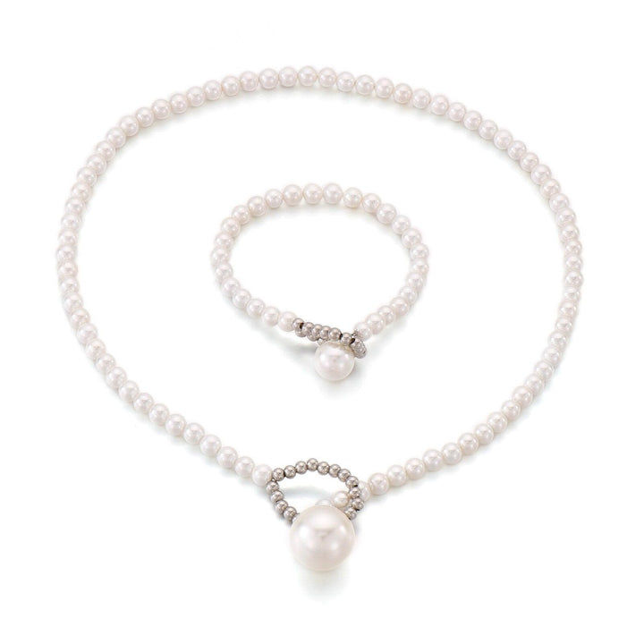 Kalen Elegant Big White Shell Pearl Beads Choker Clavicle Chain Necklace Bracelet Set For Women Pearl Wedding Jewelry Set Collar.