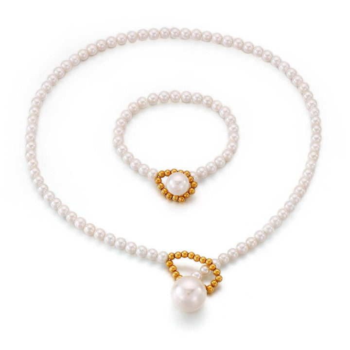 Kalen Elegant Big White Shell Pearl Beads Choker Clavicle Chain Necklace Bracelet Set For Women Pearl Wedding Jewelry Set Collar.