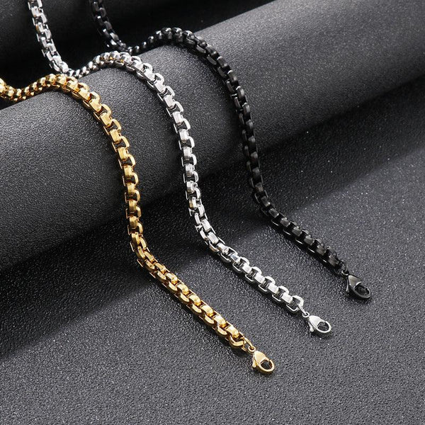 6mm Stainless Steel Cutting Box Chain Necklace Bracelet Jewelry Set - kalen