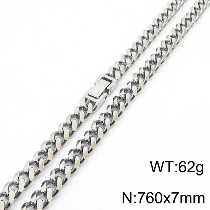 7/8mm Polished 6-Side Cut Curb Cuban Chain Necklace with Buckle Clap - kalen