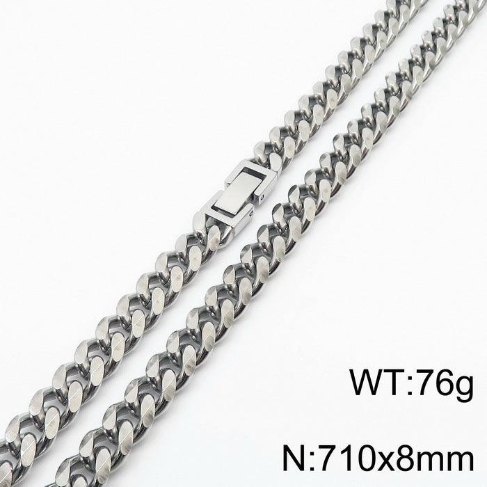 7/8mm Polished 6-Side Cut Curb Cuban Chain Necklace with Buckle Clap - kalen