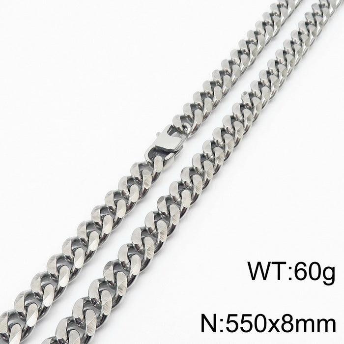 7/8mm Polished 6-Side Cut Curb Cuban Chain Necklace with Lobster Clap - kalen