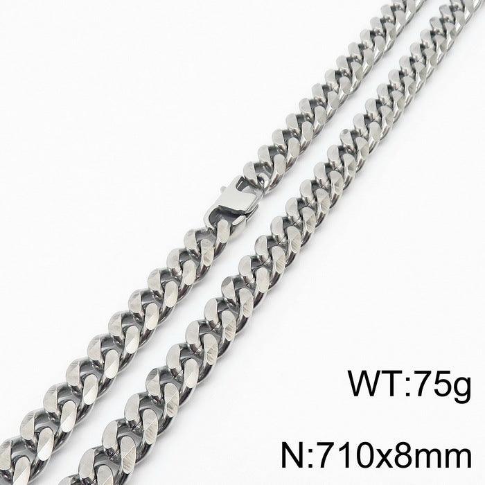 7/8mm Polished 6-Side Cut Curb Cuban Chain Necklace with Lobster Clap - kalen