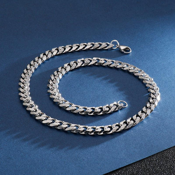 7/9/11mm Polished 6-Side Cut Curb Cuban Chain Necklace with Lobster Clap - kalen