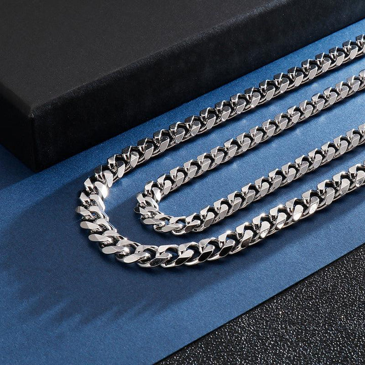 7/9/11mm Polished 6-Side Cut Curb Cuban Chain Necklace with Lobster Clap - kalen