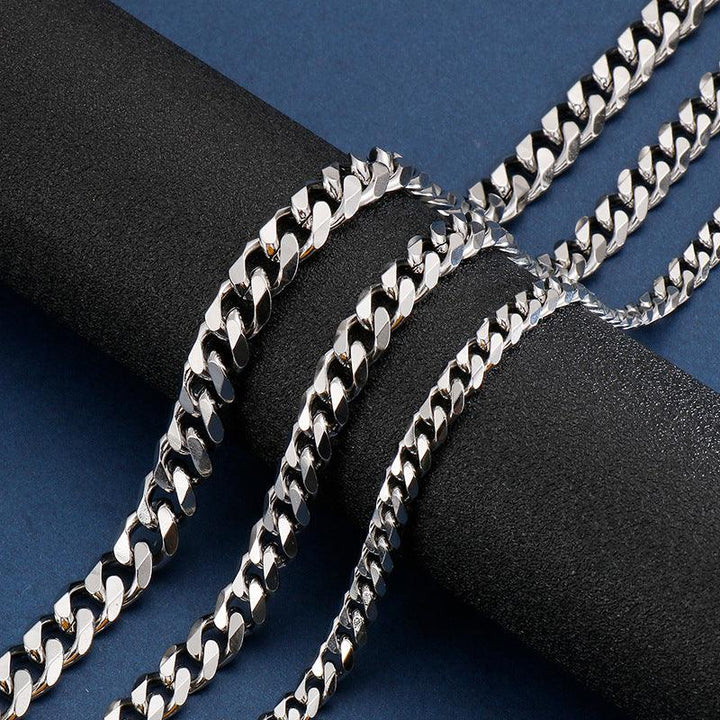 7/9/11mm Polished 6-Side Cut Curb Cuban Chain Necklace with Lobster Clap - kalen