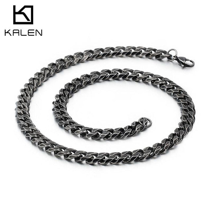 KALEN Stainless Steel 45-76cm Cuban Chain Necklace Men Women Punk Matte Brushed 9mm Chunky Chain Choker Necklace Jewelry.