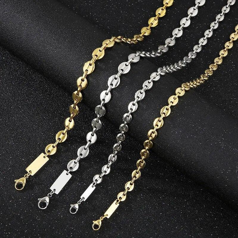 7/9mm Pig Nose Sequin Chain ID Bracelet Necklace Sets - kalen