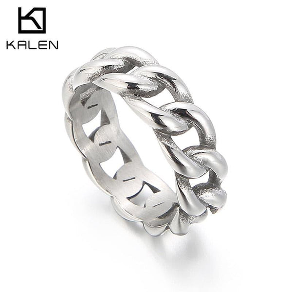 Kalen 7mm Cuban Chain Ring Men's Simple Stainless Steel Charm Rings Jewelry Gift For Friend.