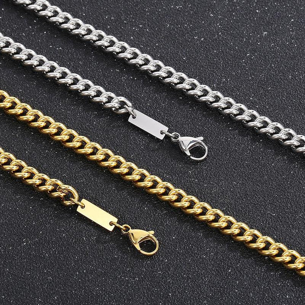 7mm Cuban Link Chain ID Bracelet Necklace With Lobster Clap - kalen