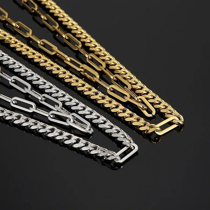 7mm Curb Cuban Chain and 5mm PaperClip Double Layer Chain Necklace - kalen