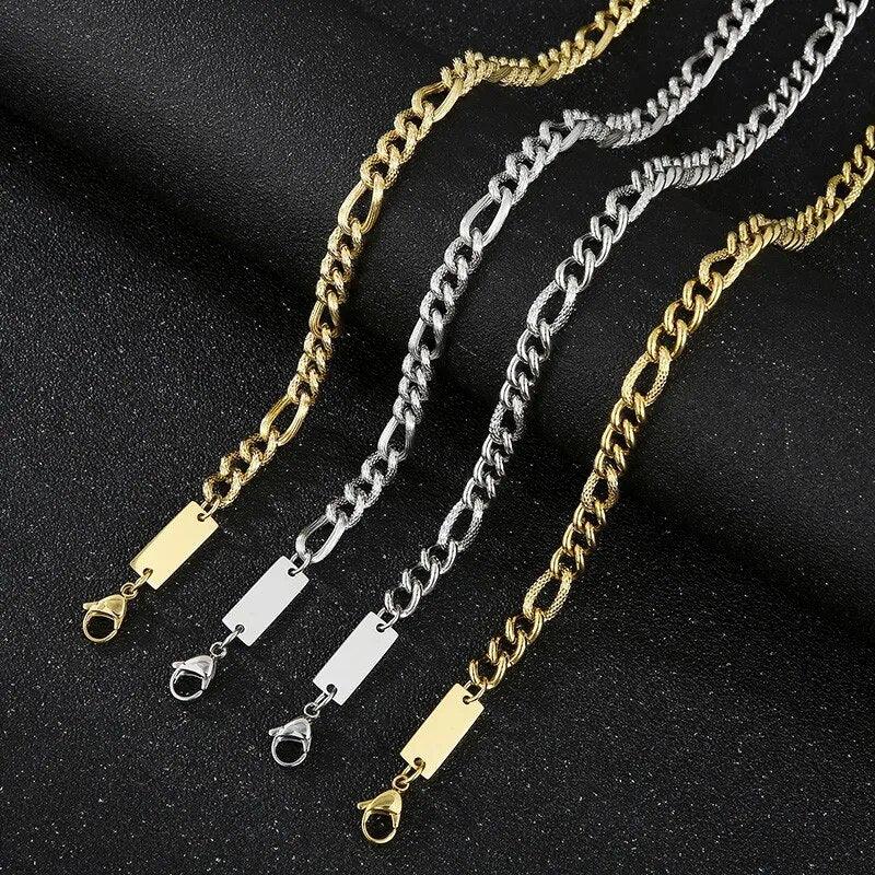 7mm Figaro Chian ID Bracelet Necklace Jewelry Sets - kalen